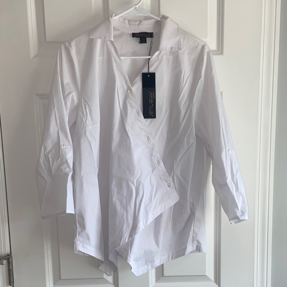 Renuar Women's White Asymmetrical Button Down Shirt